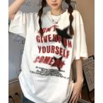 tシャツ レトロ英文字ロゴプリント　綿100％半袖Tシャツ　オーバーサイズ レディース