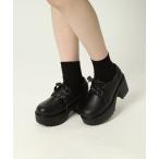 パンプス 厚底サテンリボンレースアップヒールシューズ