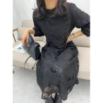 スカートスーツ ジャカードレース素材ハイネックワンピース