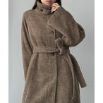 ステンカラーコート コート 「選べる2素材 ウールライク／ヘリンボーンシャギー」2wayスリットスリーブハイネックフレアコート レディース