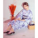 浴衣 白地×水彩紫の百合の花 ゆかた3点セット (浴衣+兵児帯+下駄) レディース