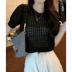 tシャツ サマーニット ショート丈 メッシュニットトップス レディース