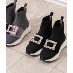 ブーツ ビジューバックル 撥水 ニット ショートブーツ レディース