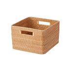 収納 重なるラタン角型バスケット・大　（Ｖ）約幅３５×奥行３６×高さ２４ｃｍ