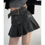 デニムスカート 「 BARELY BLUE / ベアリーブルー 」 ベルト付き デニム タッグ ミニスカート