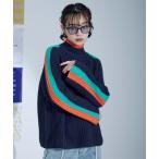 ニット セーター 配色ラインハイネックニット レディース