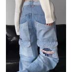 ジーンズ デニム デニムパンツ 刺しゅうロゴポケットデニムパンツ レディース