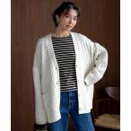 カーディガン 「洗える」ウールカシミヤ アランパターン カーディガン レディース