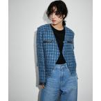 ジャケット ノーカラージャケット クロップドシングルツイードジャケット レディース