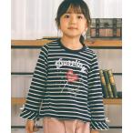 tシャツ 無地ボーダー柄袖口フリルウサギハートモチーフキラキラスパンコール長袖Tシャツ(80~130cm) キッズ 子供服 女の子