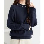 ショッピングパール ニット セーター 衿元パール調配色ミラノリブニット レディース