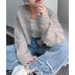 カーディガン 「ハンドウォッシャブル」シャギーショートクルーカーディガン レディース