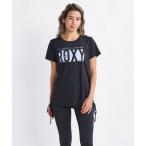 tシャツ SOMEHOW/ロキシーUVカット付きドライフロントブランドロゴ裾シャーリング半袖カットソー レディース