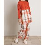 パジャマ ルームウェア キッドブルー -トリプルガーゼブランケットチェック -長袖パジャマ -KNVK632 -kidblue レディース