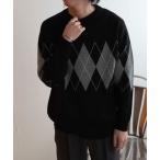 セーター ニット アーガイルクルーネックセーター メンズ