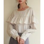 ショッピングケープ ブラウス シャツ ケープ風フリルクルーネックブラウス レディース