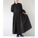 シャツワンピース パワーショルダー ドロストワンピース