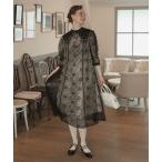 ドレス 「BONLECILL noir」2wayパールサテン襟 パフスリーブヴィンテージフラワー総レースドレス