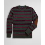 セーター ニット ラムズウール　ストライプ　クルーネックセーター メンズ