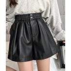 パンツ ウエストゴムエコレザーショートパンツ レディース