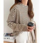 tシャツ スラブボーダーオーバーサイズシアー長袖Tシャツ レディース