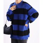 ショッピングボーダー セーター ニット 片畦オーバーサイズ サイドスリット入り 長袖ボーダークルー メンズ レディース