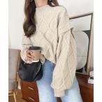 ショッピングアンドミー ニット セーター ダイヤ柄ケーブルハイネックボリューム袖ニットトップス レディース