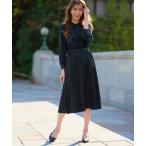 ワンピース 「通勤・セレモニー対応」 サテンプリーツワンピース「洗濯機洗い可」