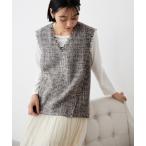 ショッピングジレ ベスト ジレ ツイード調ボタン使いＶネックベスト レディース