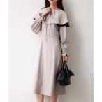 ワンピース 2way配色ケープカラーミモレワンピース