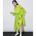 シャツワンピース ランダムカットレイヤードシャツワンピース- キャミワンピース -