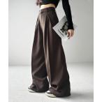  pants slacks lady's [ is possible to choose 5 size |3 color ] double tuck heavy wide slacks pants 