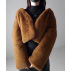 アウター 「 ３COLOR 」ノーカラーショートフェイクファージャケット レディース