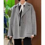 ショッピングネイビー コート アウター プレミアムウールリバー オープンカラーショートコート レディース