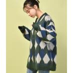 ショッピングアーガイル カーディガン オーバーサイズ シャギー加工ダイヤ柄/アーガイルVネックカーディガン メンズ レディース