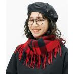 ネックウォーマー スヌード リブ　イン　コンフォート　くるっと巻いて華やぎと暖かさをプラスする　やわらかフリンジチェックスヌード レディース