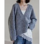 ニット セーター 「新色追加」「お気に入り数1.1万突破！」深Vネック起毛MIXブークレニットトップス レディース