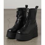 ブーツ +8cm 軽量厚底 トリプルソール フロントジップショートブーツ レディース メンズ