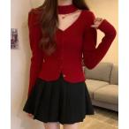 ニット セーター Nia(ニア)/チョーカー風　パフスリーブ　リブニット レディース