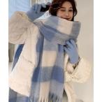 マフラー ストール チェック柄ボリュームフリンジマフラー レディース