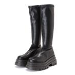 ブーツ ボリュームソールベーシックレザー調ロングブーツ レディース