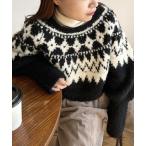ニット セーター ノルディック柄 ショートニット レディース