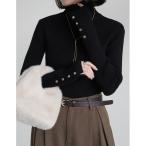 ショッピングタートルネック ニット セーター 「新色追加」「シンプルに着映える」袖金ボタンタートルネックリブニットトップス レディース