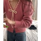 カーディガンアンゴラタッチリボンニ...