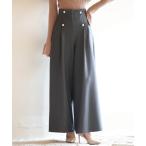 スラックス パンツ パール飾りハイウエストワイドパンツ レディース