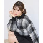 ニット レディース ショート丈チェック柄シャギーニット