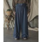 パンツ メンズ Imitation denim belted baggy pants/イミテーションデニムベルテッドバギーパンツ