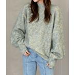 ニット セーター MIX糸アームウォーマー風ハイネックプルオーバー レディース