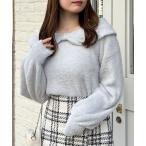 ニット レディース フェザーヤーンオフショルリボンニット