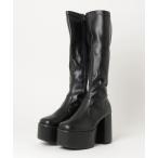 ショッピングブーティー ブーツ LOVEHUNTER スクエアトゥ厚底バルキーソール ストレッチロングブーツ 10.5cmヒール レディース